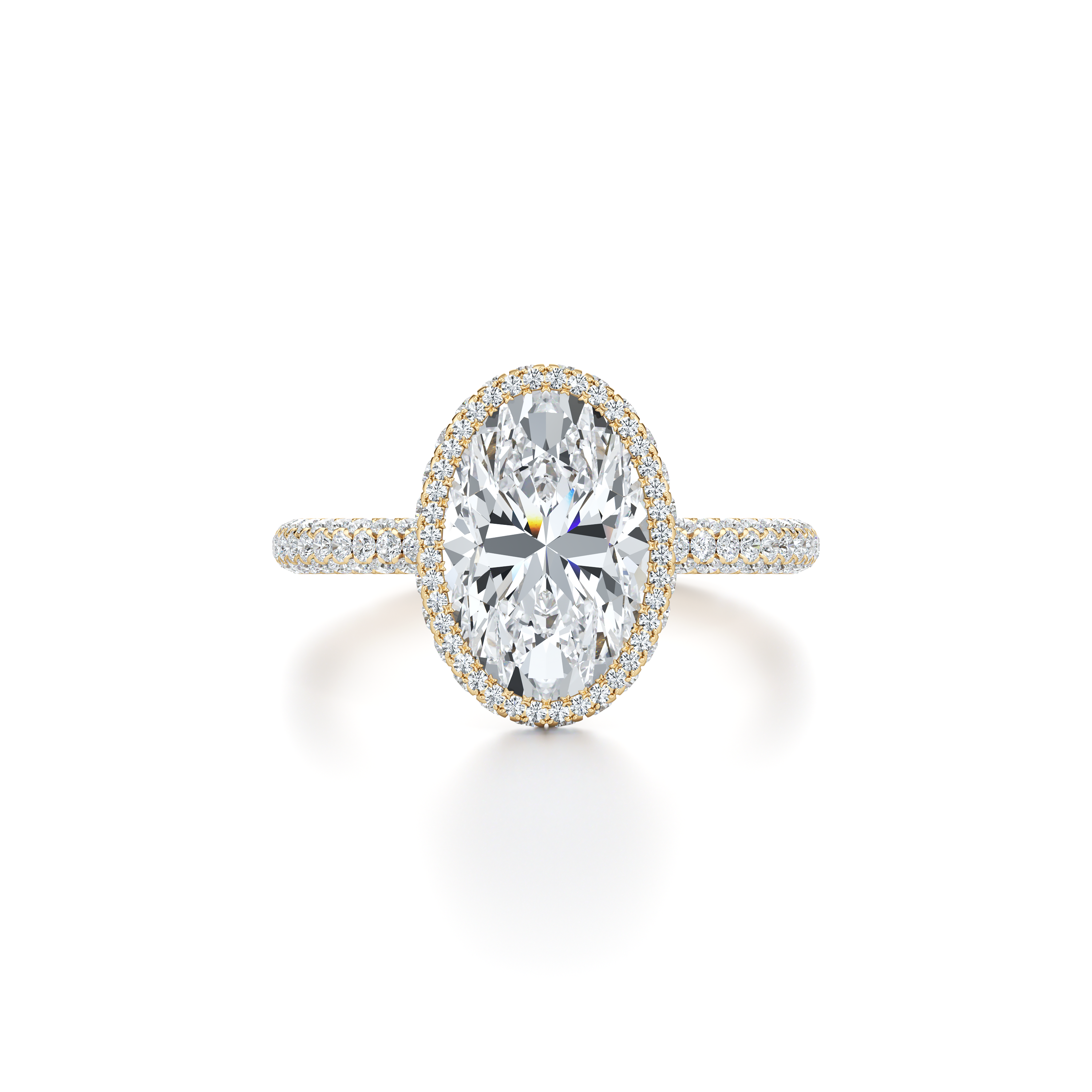 Plat 4 Row Diamond Engagement Ring with Round Center