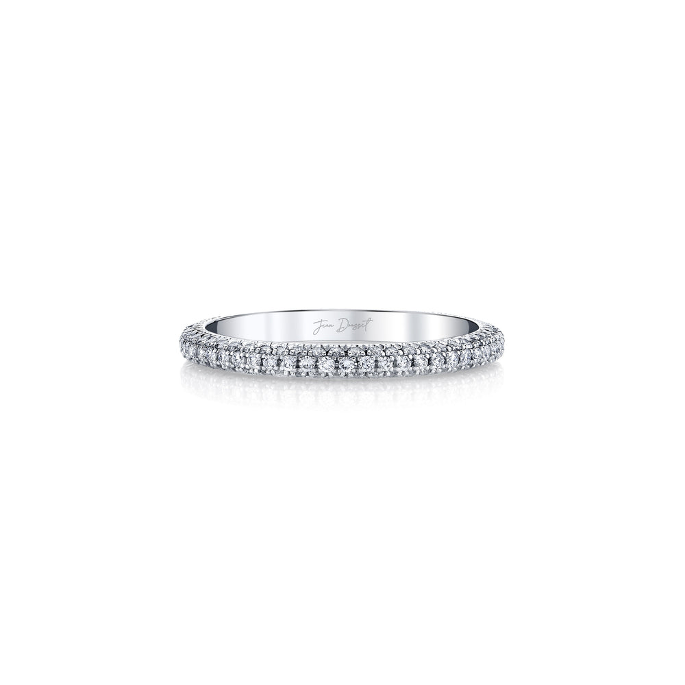 Chelsea Lab Diamond Wedding Band Platinum Three Row Aerial Front View