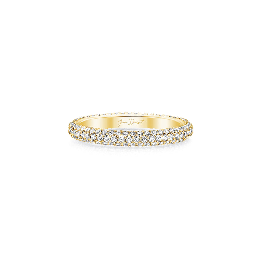 Chelsea Lab Diamond Wedding Band 18k Yellow Gold Three Row Eternity Front View