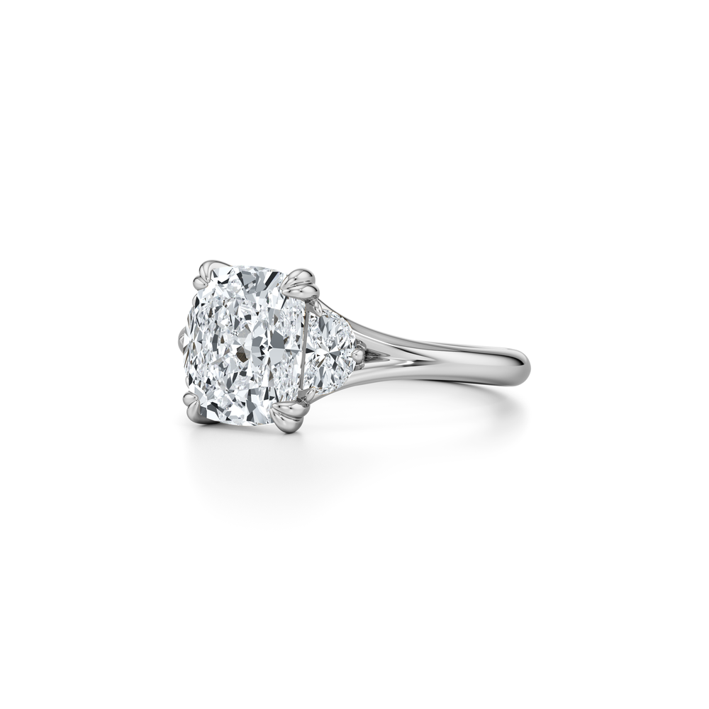 Jane Elongated Cushion Cut Half Moon Three Stone Lab Diamond Engagement Ring image 2