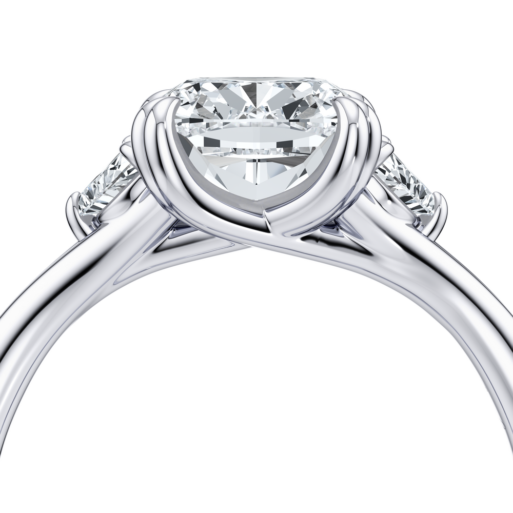 Jane Elongated Cushion Cut Half Moon Three Stone Lab Diamond Engagement Ring image 5