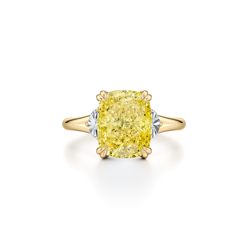 Jane Elongated Cushion Cut Yellow Diamond Three Stone Engagement Ring image 1