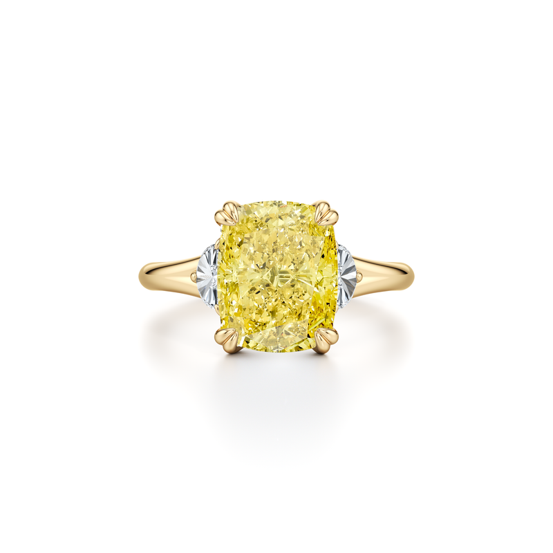 Jane Elongated Cushion Cut Yellow Diamond Three Stone Engagement Ring image 1