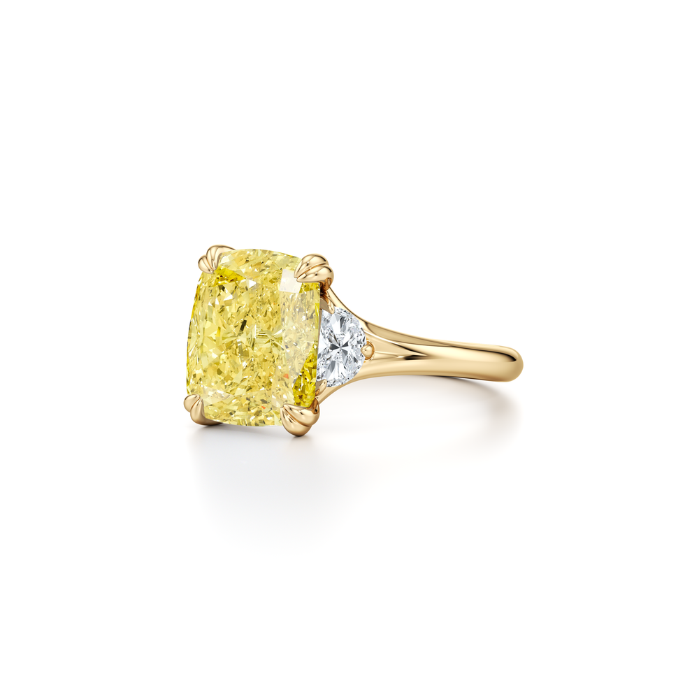 Jane Elongated Cushion Cut Yellow Diamond Three Stone Engagement Ring image 2
