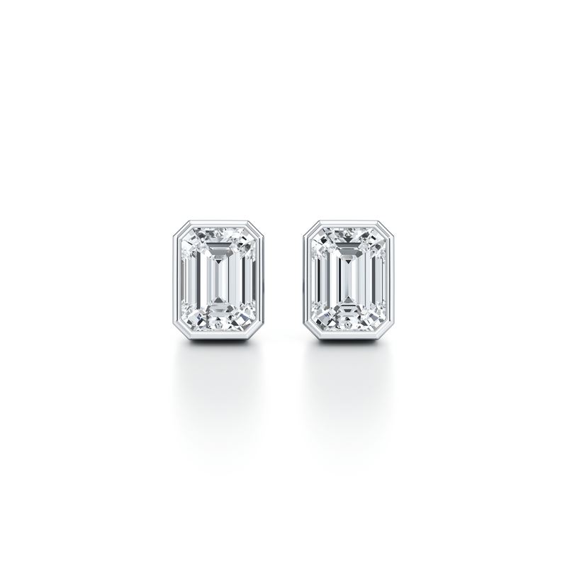 Bezel Set Lab Diamond Emerald Studs image 1