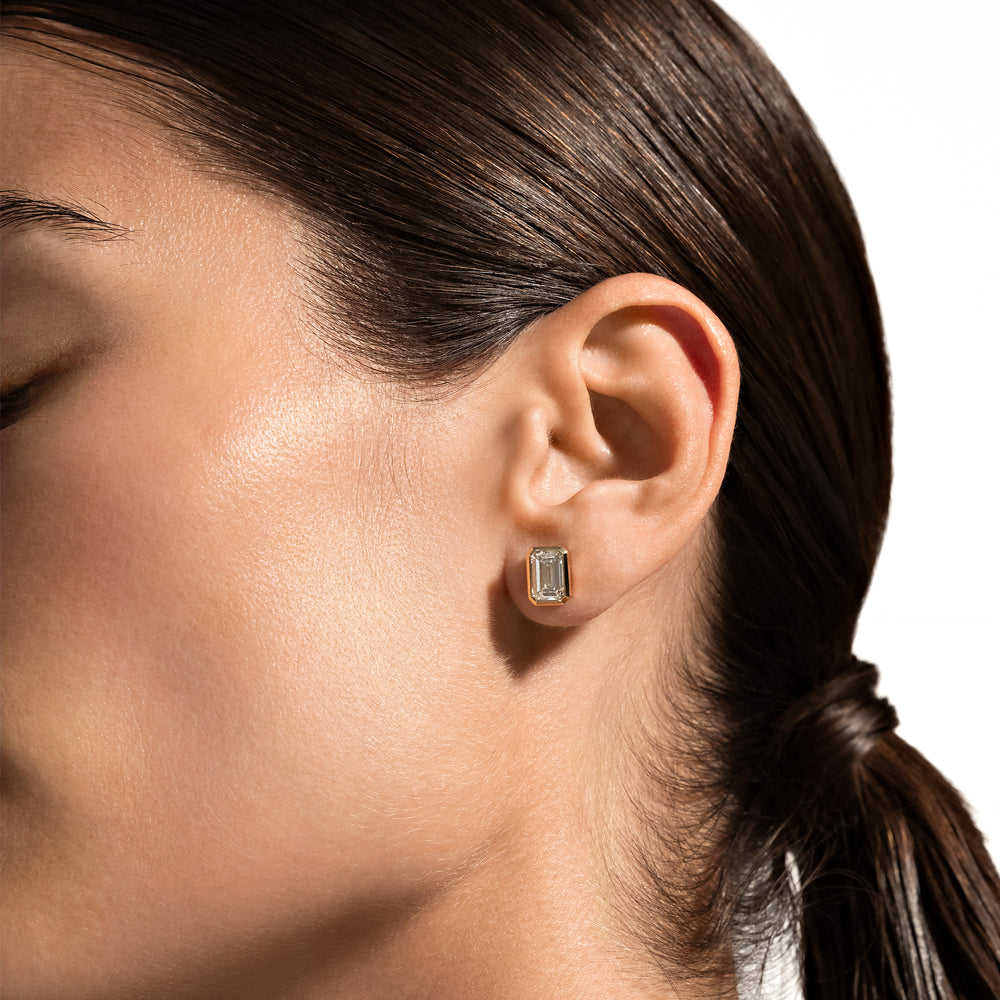 Bezel Set Lab Diamond Emerald Studs image 38