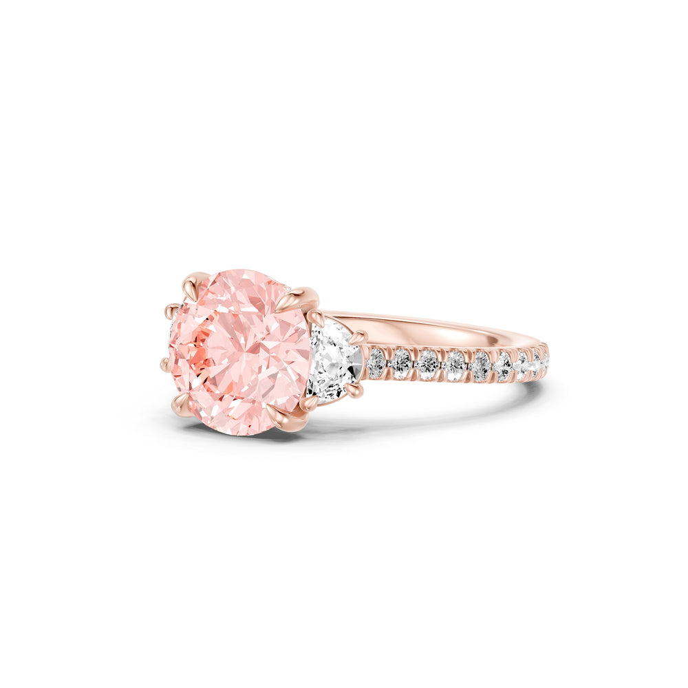 Chelsea Round Cut Lab Pink Diamond Three Stone Engagement Ring image 2