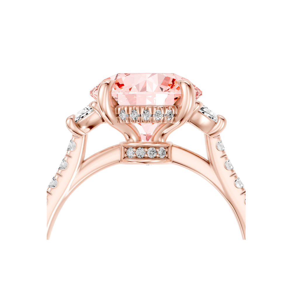 Chelsea Round Cut Lab Pink Diamond Three Stone Engagement Ring image 4
