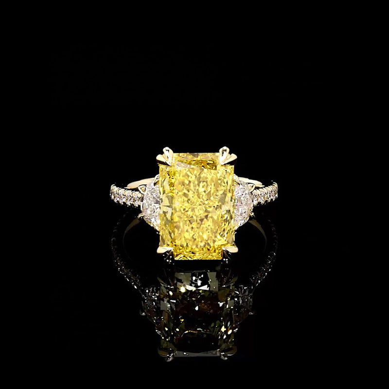 Elle Radiant Lab Yellow Diamond Three Stone Engagement Ring image 1