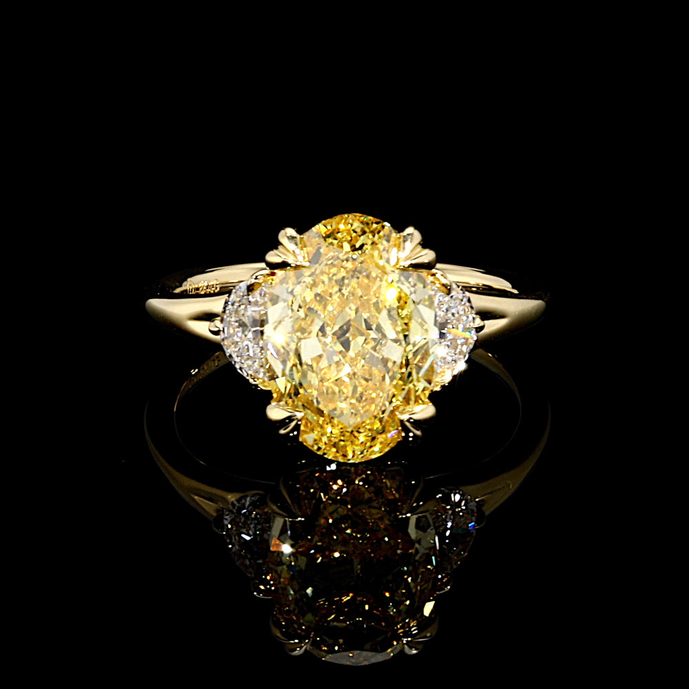 Jane Oval Cut Lab Yellow Diamond Three Stone Engagement Ring image 1