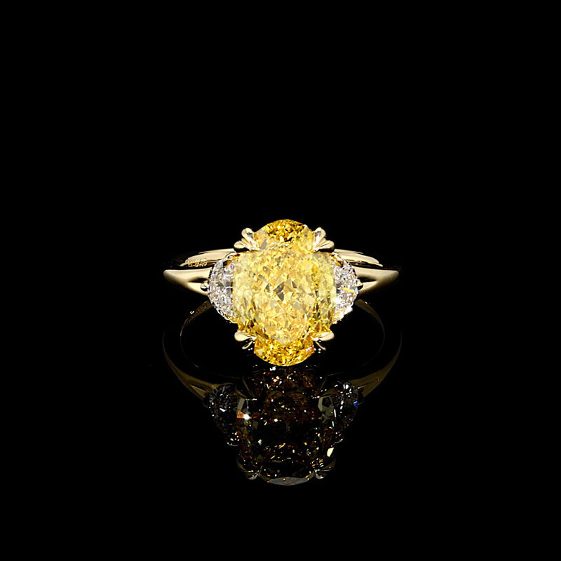 Jane Oval Cut Lab Yellow Diamond Three Stone Engagement Ring image 1
