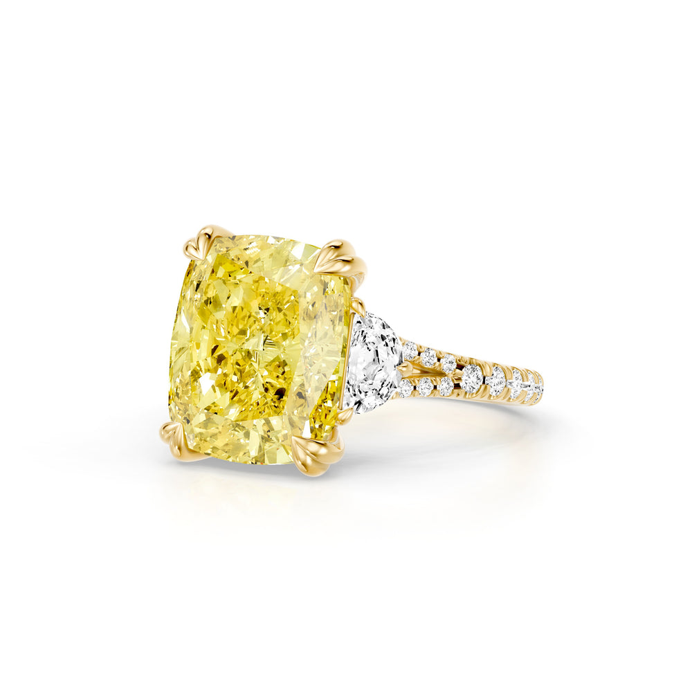 High jewelry | Jane Cushion Cut Yellow Lab Diamond Three Stone Engagement Ring image 2