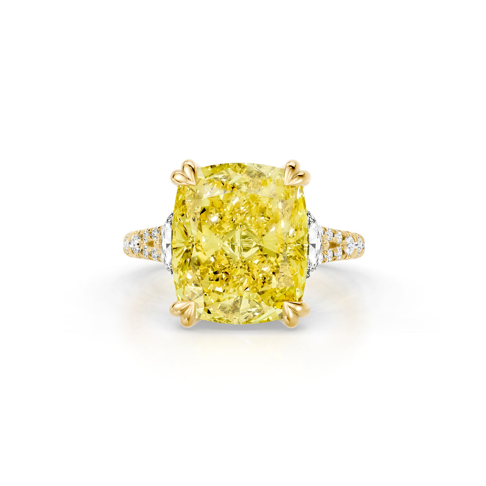 High jewelry | Jane Cushion Cut Yellow Lab Diamond Three Stone Engagement Ring image 1