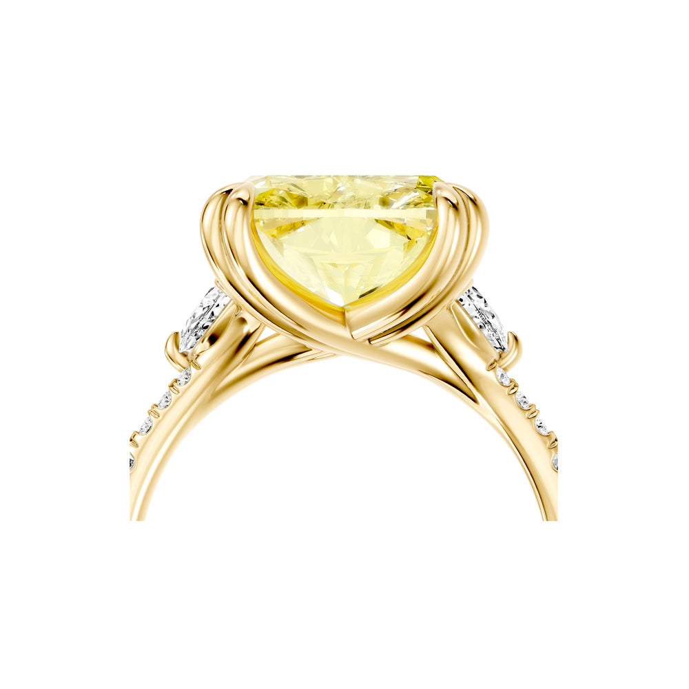 High jewelry | Jane Cushion Cut Yellow Lab Diamond Three Stone Engagement Ring image 5