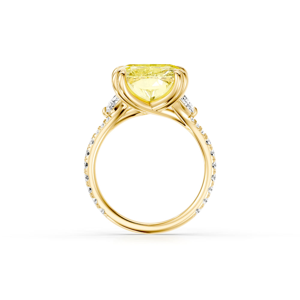 High jewelry | Jane Cushion Cut Yellow Lab Diamond Three Stone Engagement Ring image 4