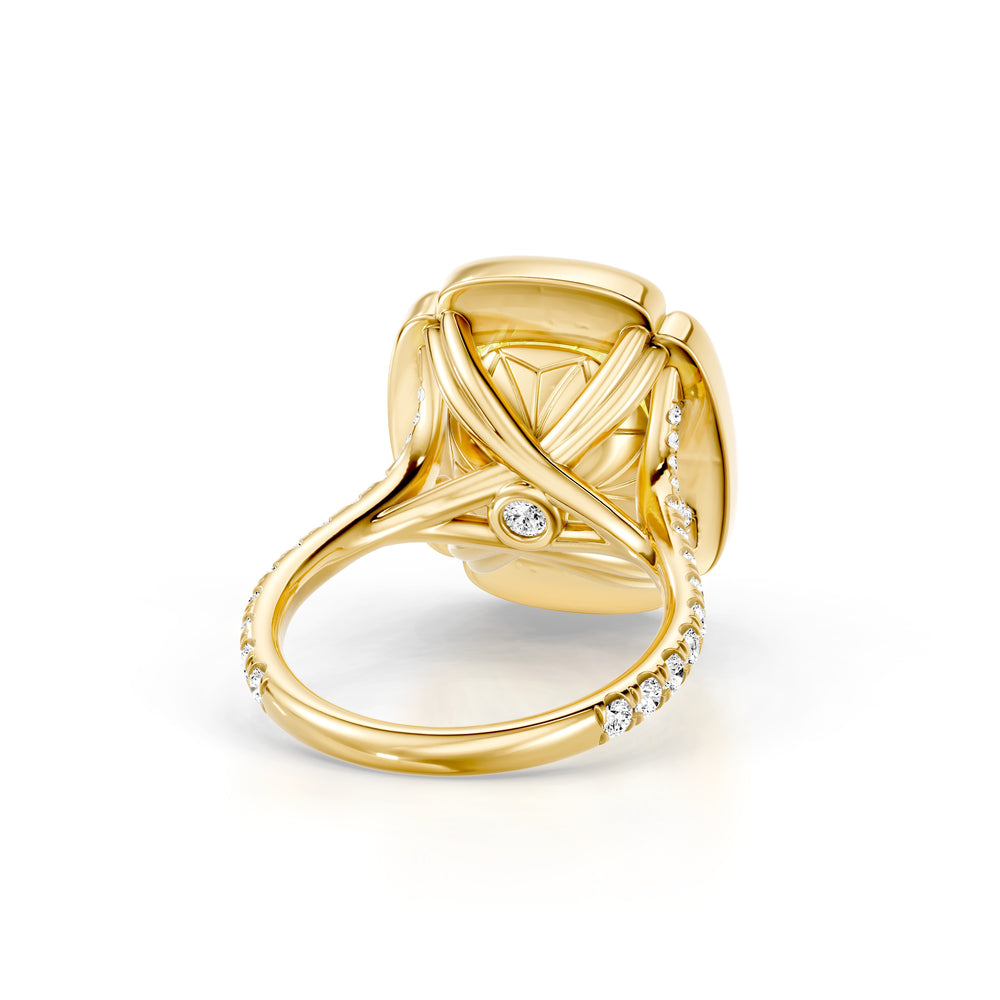 High Jewelry | Dorée Pavé Bezel Cushion Cut Yellow Lab Diamond Solitaire Engagement Ring image 3