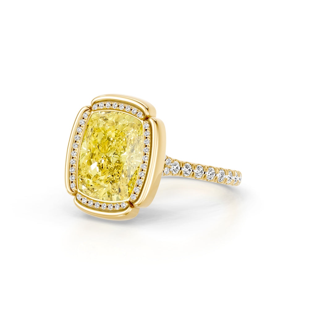 High Jewelry | Dorée Pavé Bezel Cushion Cut Yellow Lab Diamond Solitaire Engagement Ring image 2