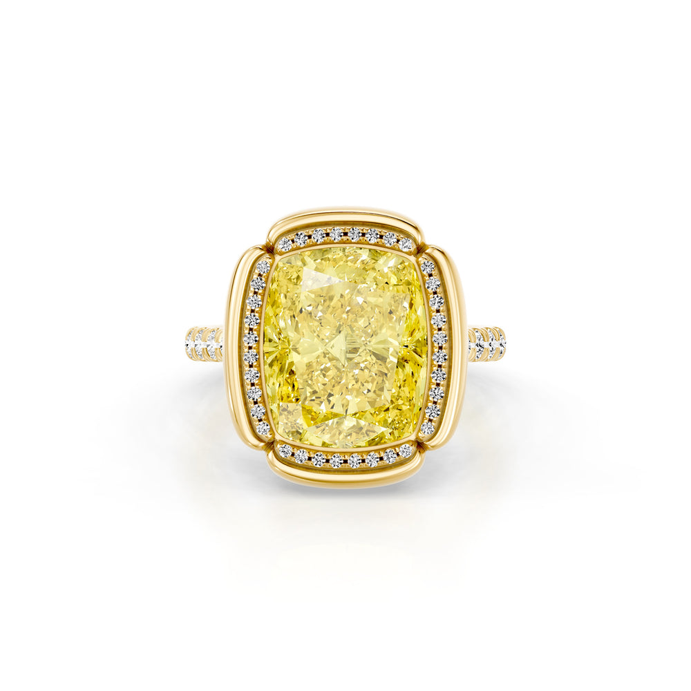 High Jewelry | Dorée Pavé Bezel Cushion Cut Yellow Lab Diamond Solitaire Engagement Ring image 1