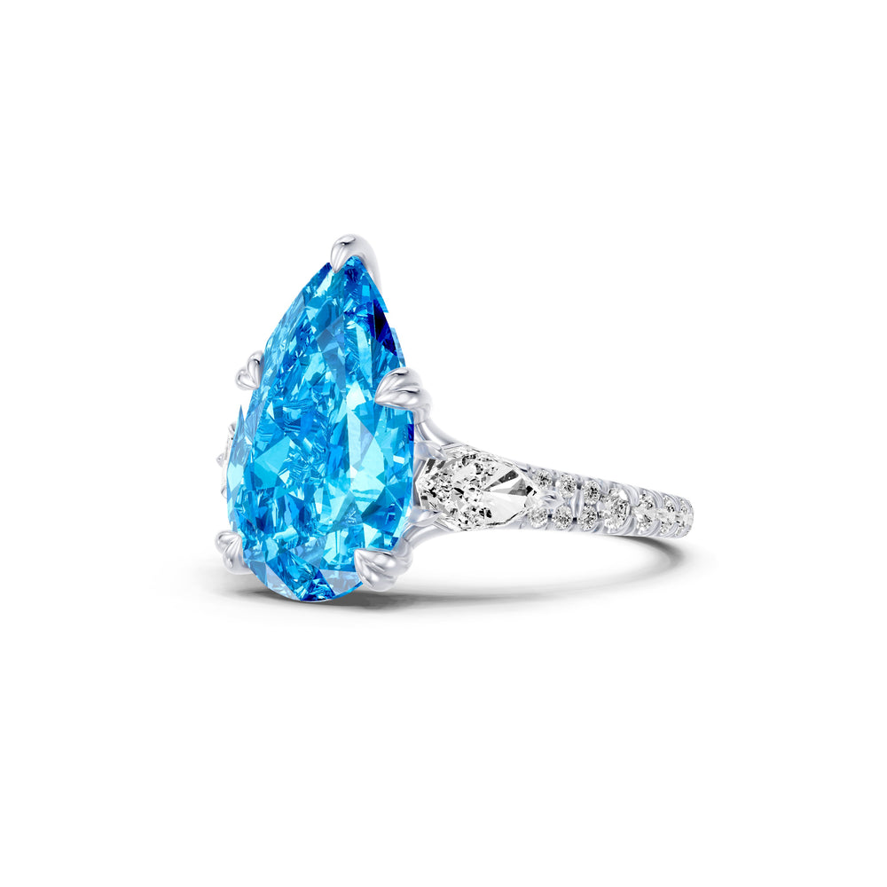 High Jewelry | Jane Pear Cut Blue Three Stone Lab Diamond Engagement Ring image 2