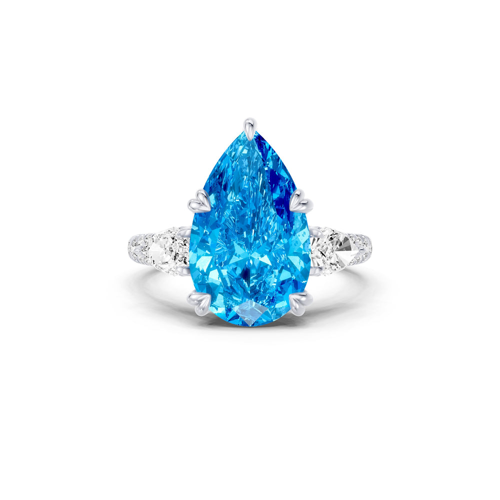 High Jewelry | Jane Pear Cut Blue Three Stone Lab Diamond Engagement Ring image 1
