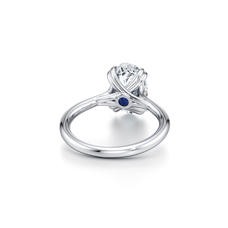 Elle Solitaire Lab Diamond Engagement Ring 18k White Gold Oval Rear View|Precious Metal:18k White Gold;Cut Shape:Oval