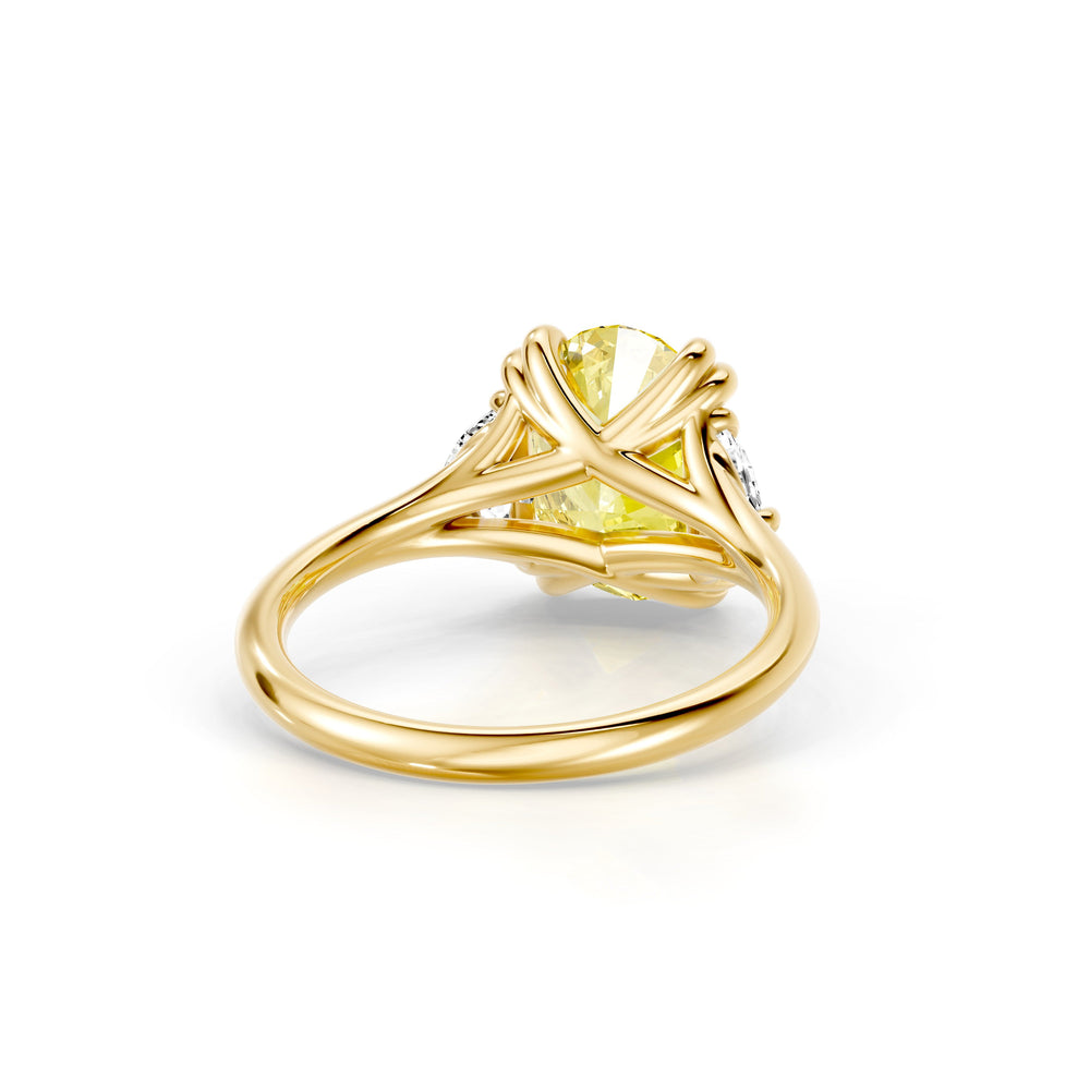 Jane Oval Cut Half Moon Three Stone Yellow Lab Diamond Engagement Ring image 3