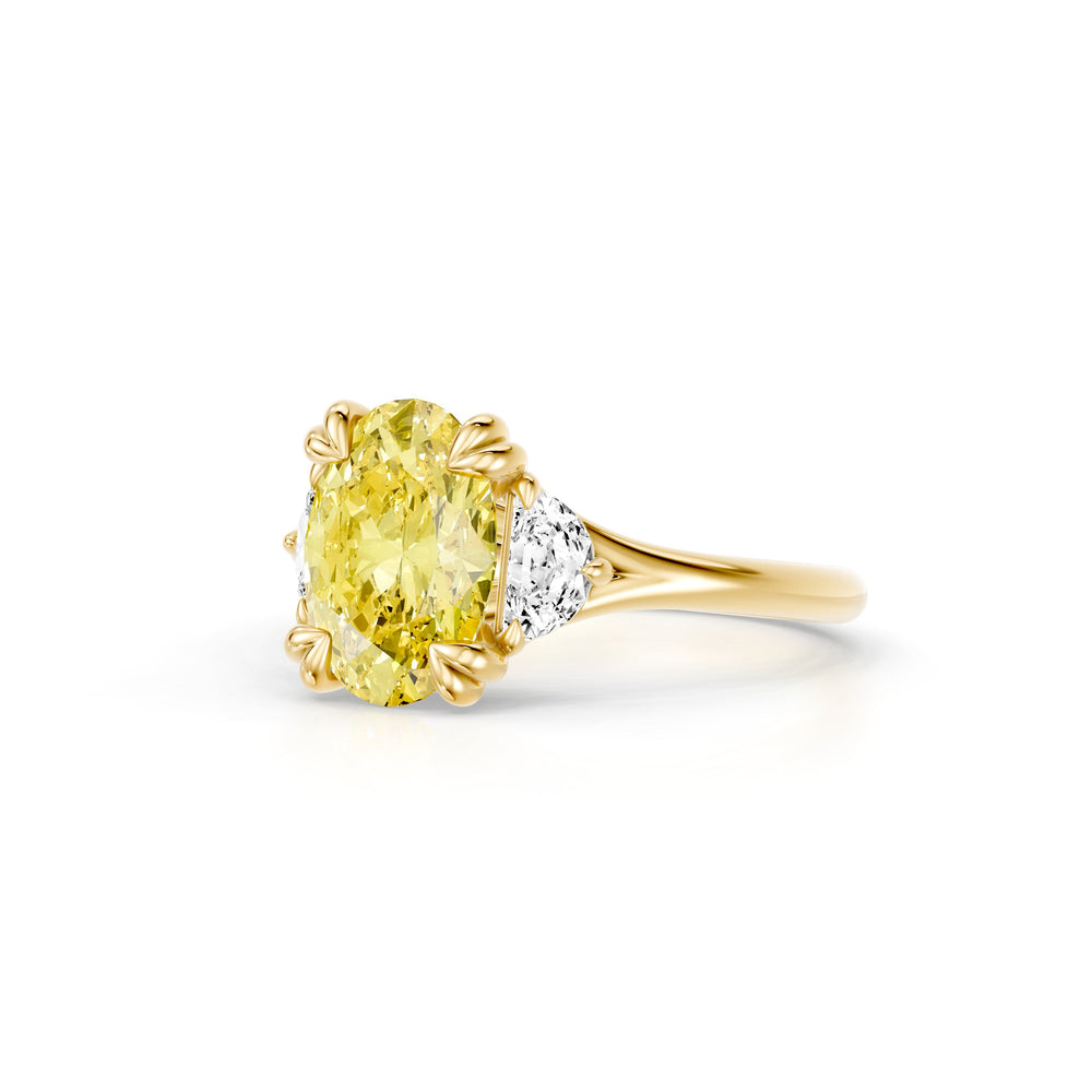 Jane Oval Cut Half Moon Three Stone Yellow Lab Diamond Engagement Ring image 2