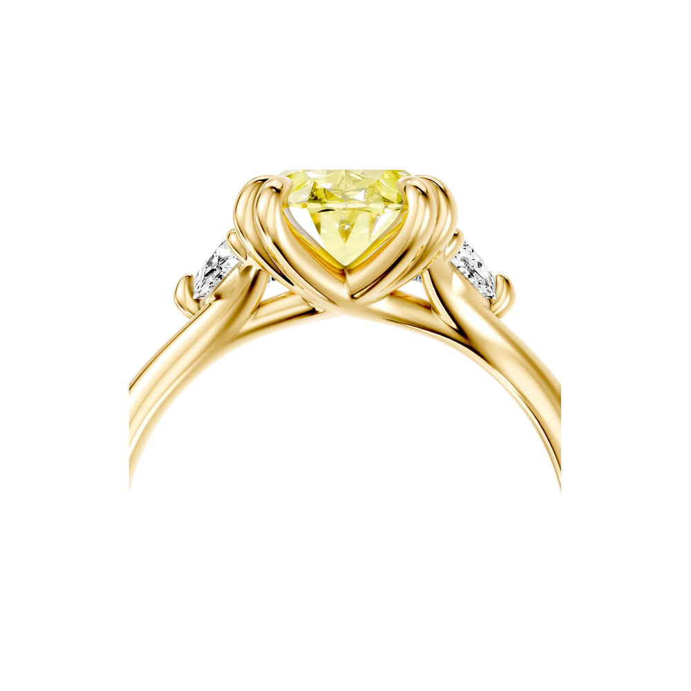 Jane Oval Cut Half Moon Three Stone Yellow Lab Diamond Engagement Ring image 5
