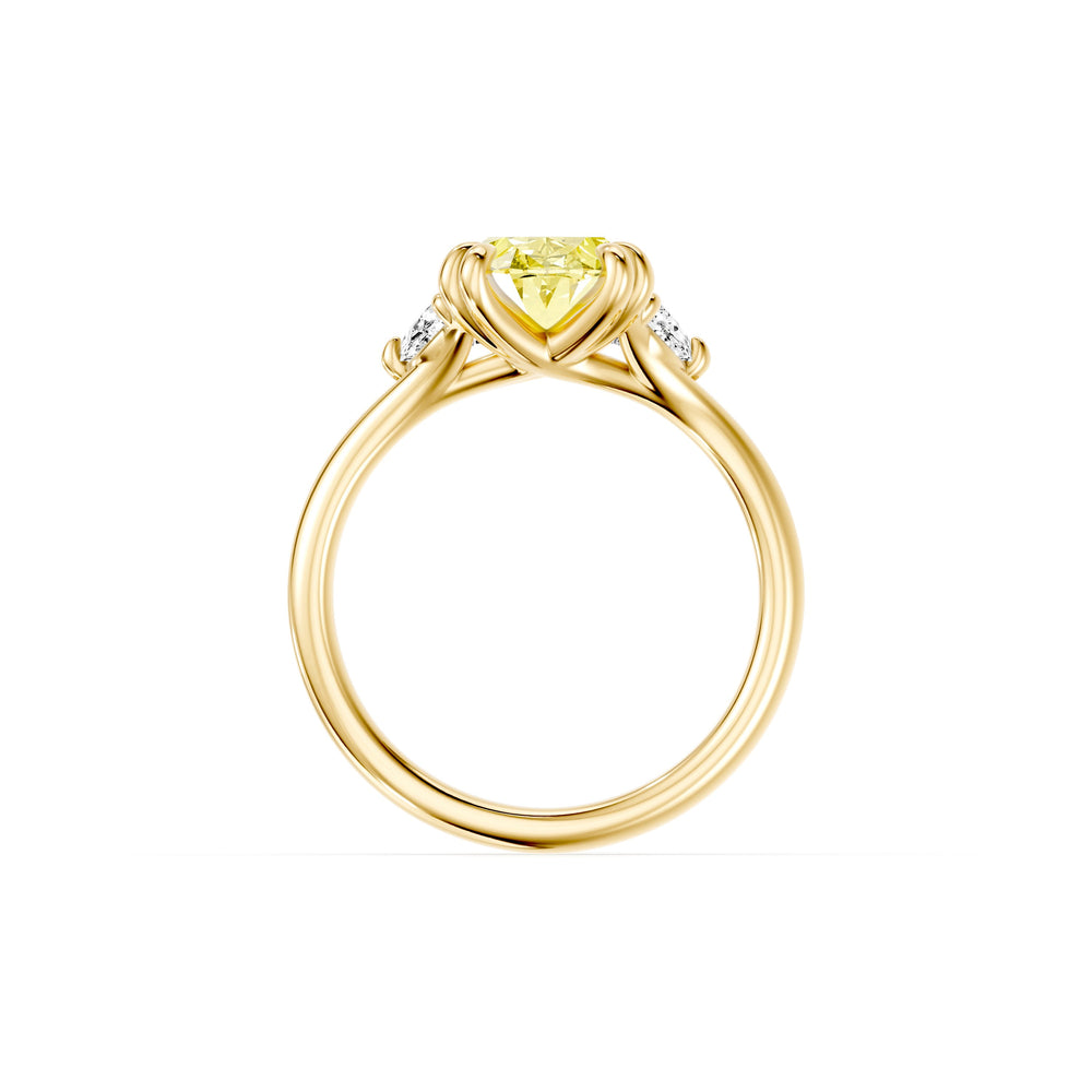 Jane Oval Cut Half Moon Three Stone Yellow Lab Diamond Engagement Ring image 4