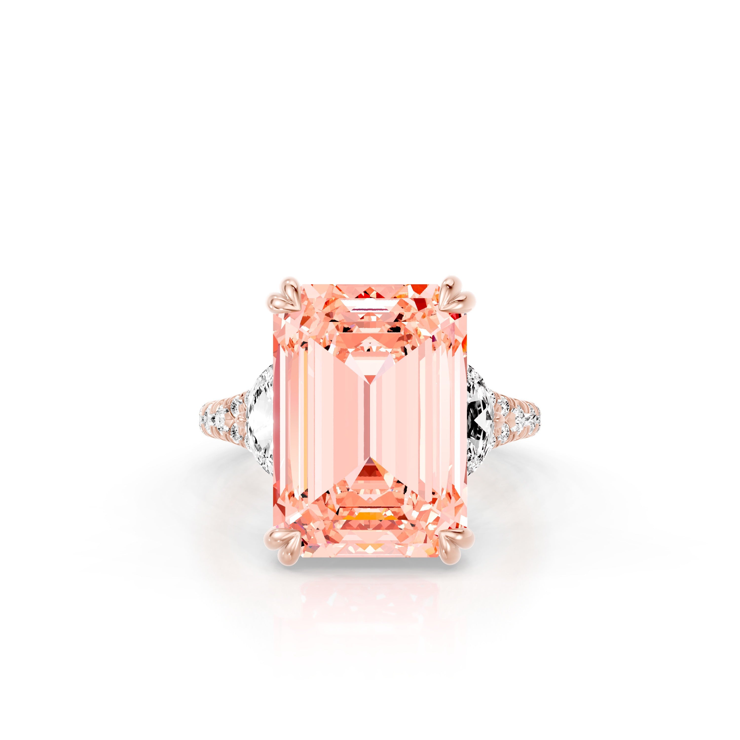 High Jewelry | Jane Emerald Cut Pink Three Stone Lab Diamond Engagement ...