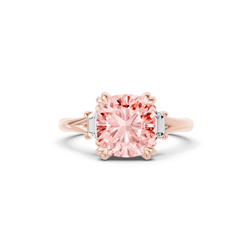 Jane Cushion Cut Pink Three Stone Lab Diamond Engagement Ring image 1
