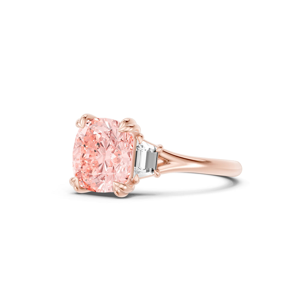 Jane Cushion Cut Pink Three Stone Lab Diamond Engagement Ring image 2