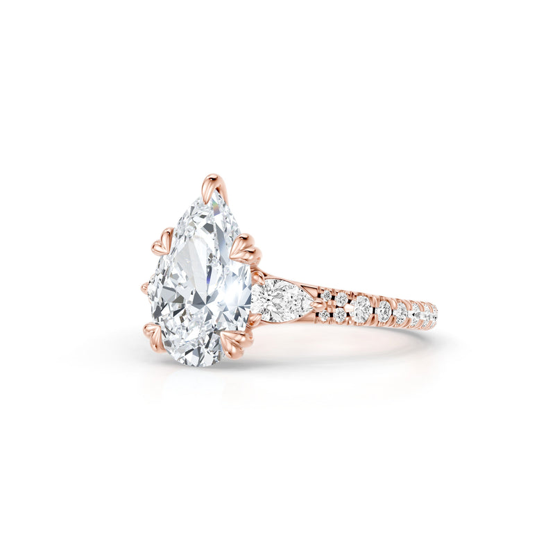 Jane Pear Three Stone Lab Diamond Engagement Ring - One Row Pavé image 92