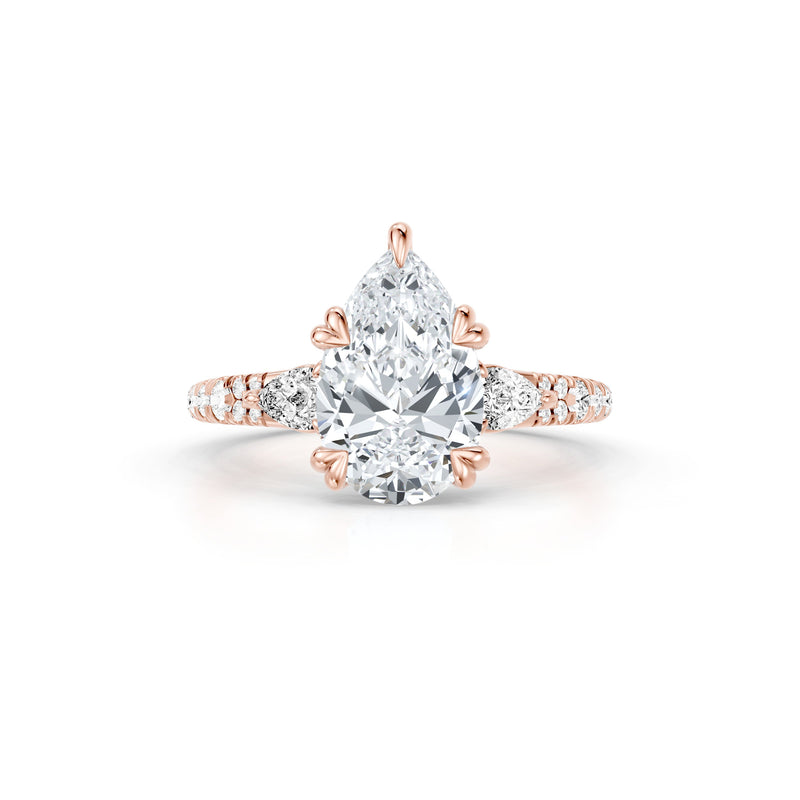Jane Pear Three Stone Lab Diamond Engagement Ring - One Row Pavé image 91
