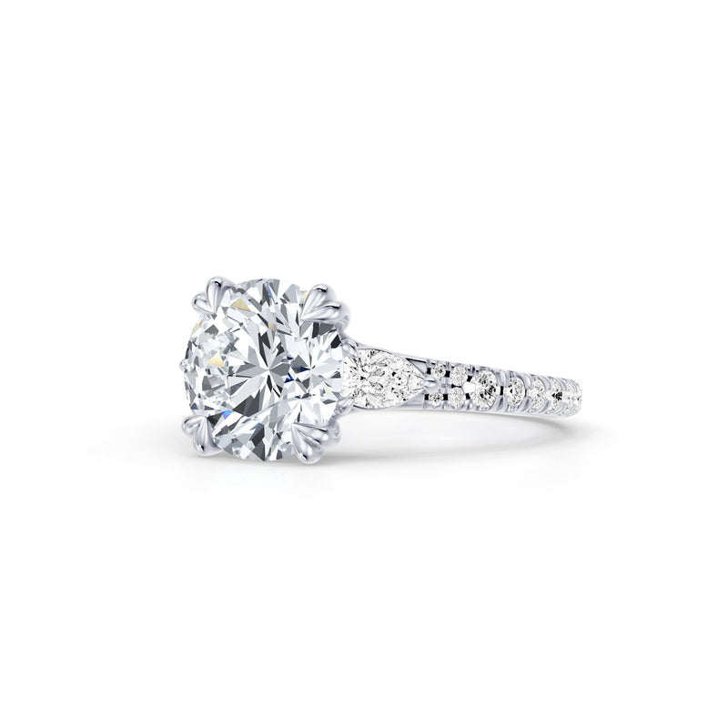 Jane Pear Three Stone Lab Diamond Engagement Ring - One Row Pavé image 2