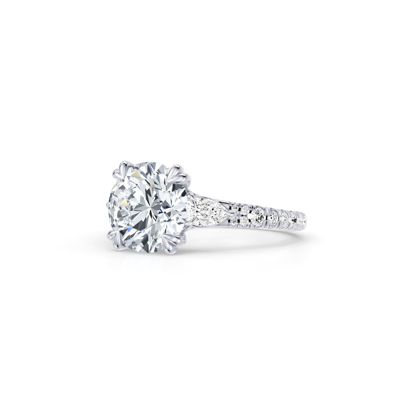 Jane Pear Three Stone Lab Diamond Engagement Ring - One Row Pavé image 2