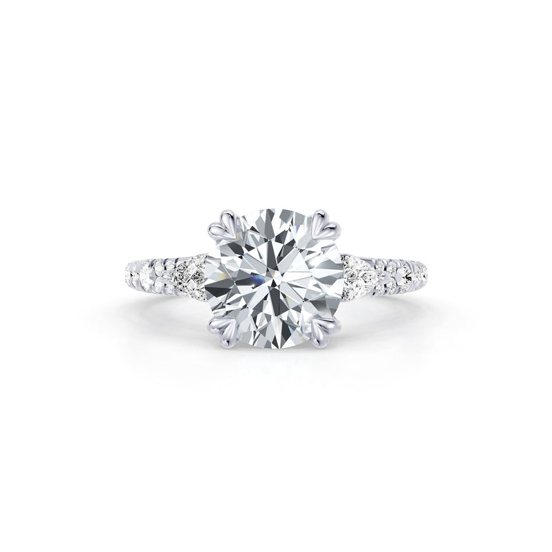 Jane Pear Three Stone Lab Diamond Engagement Ring - One Row Pavé image 1