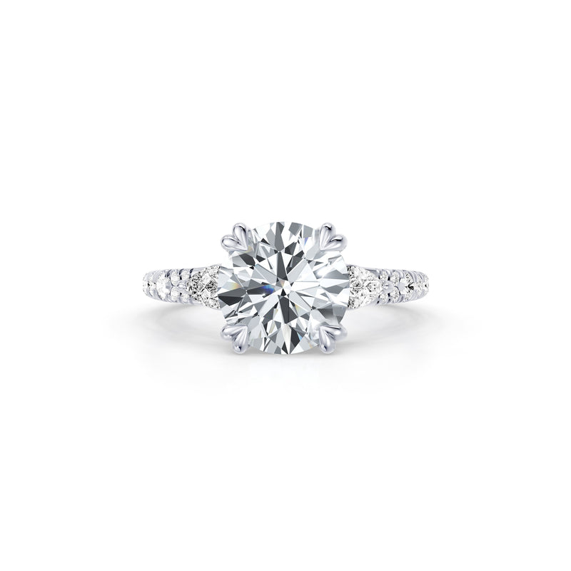 Jane Pear Three Stone Lab Diamond Engagement Ring - One Row Pavé image 1