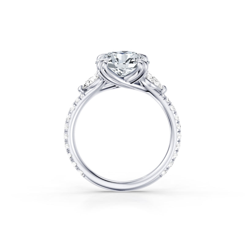 Jane Pear Three Stone Lab Diamond Engagement Ring - One Row Pavé image 4