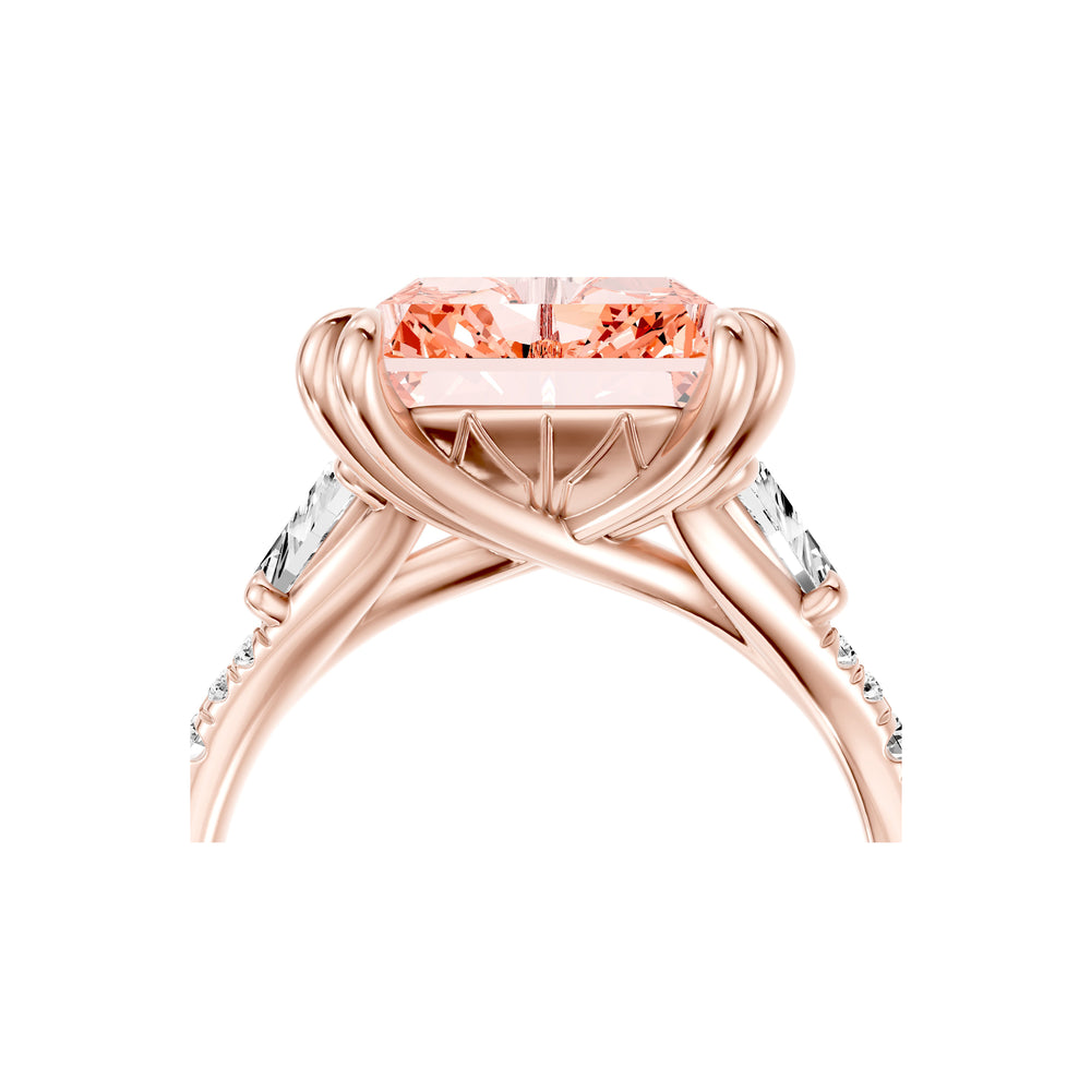 High Jewelry | Jane Radiant Cut Pink Three Stone Lab Diamond Solitaire Engagement Ring image 5