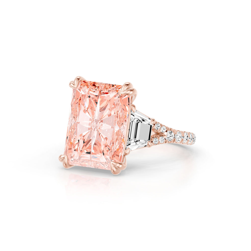 High Jewelry | Jane Radiant Cut Pink Three Stone Lab Diamond Solitaire Engagement Ring image 2