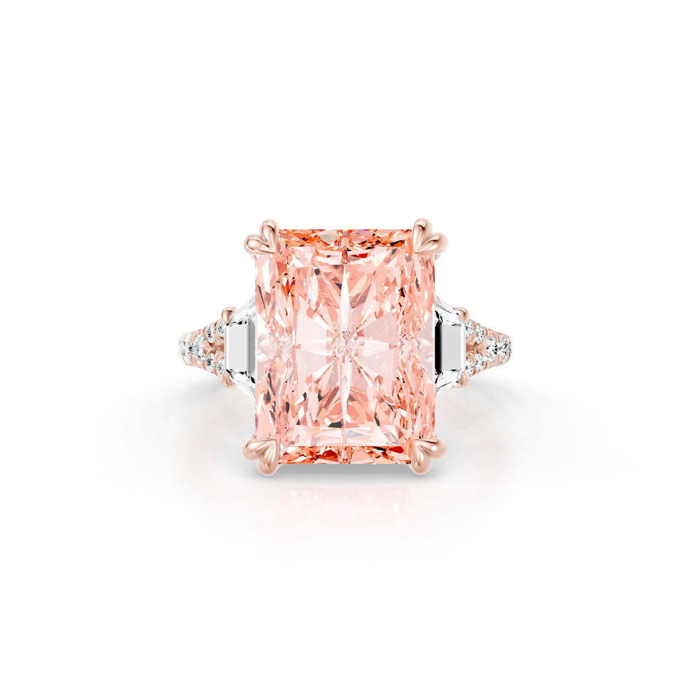 High Jewelry | Jane Radiant Cut Pink Three Stone Lab Diamond Solitaire Engagement Ring image 1