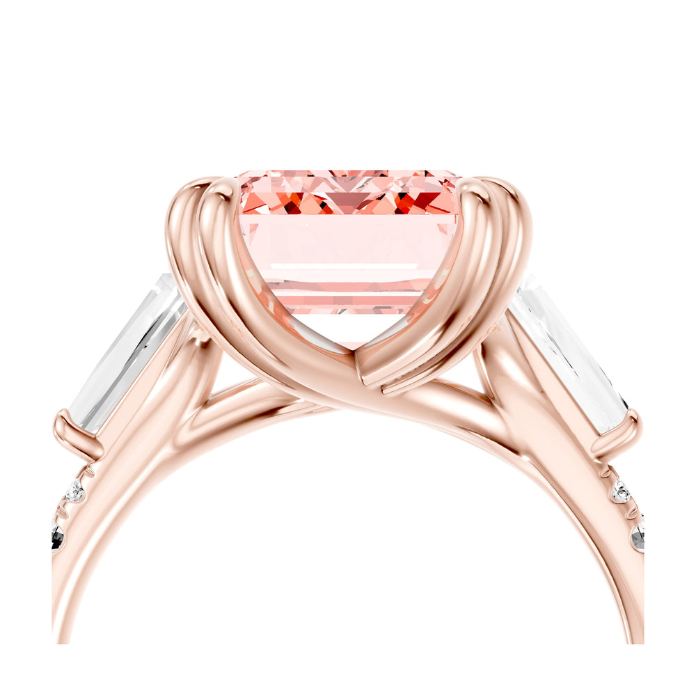 High Jewelry | Jane Emerald Cut Pink Three Stone Lab Diamond Engagement Ring image 5