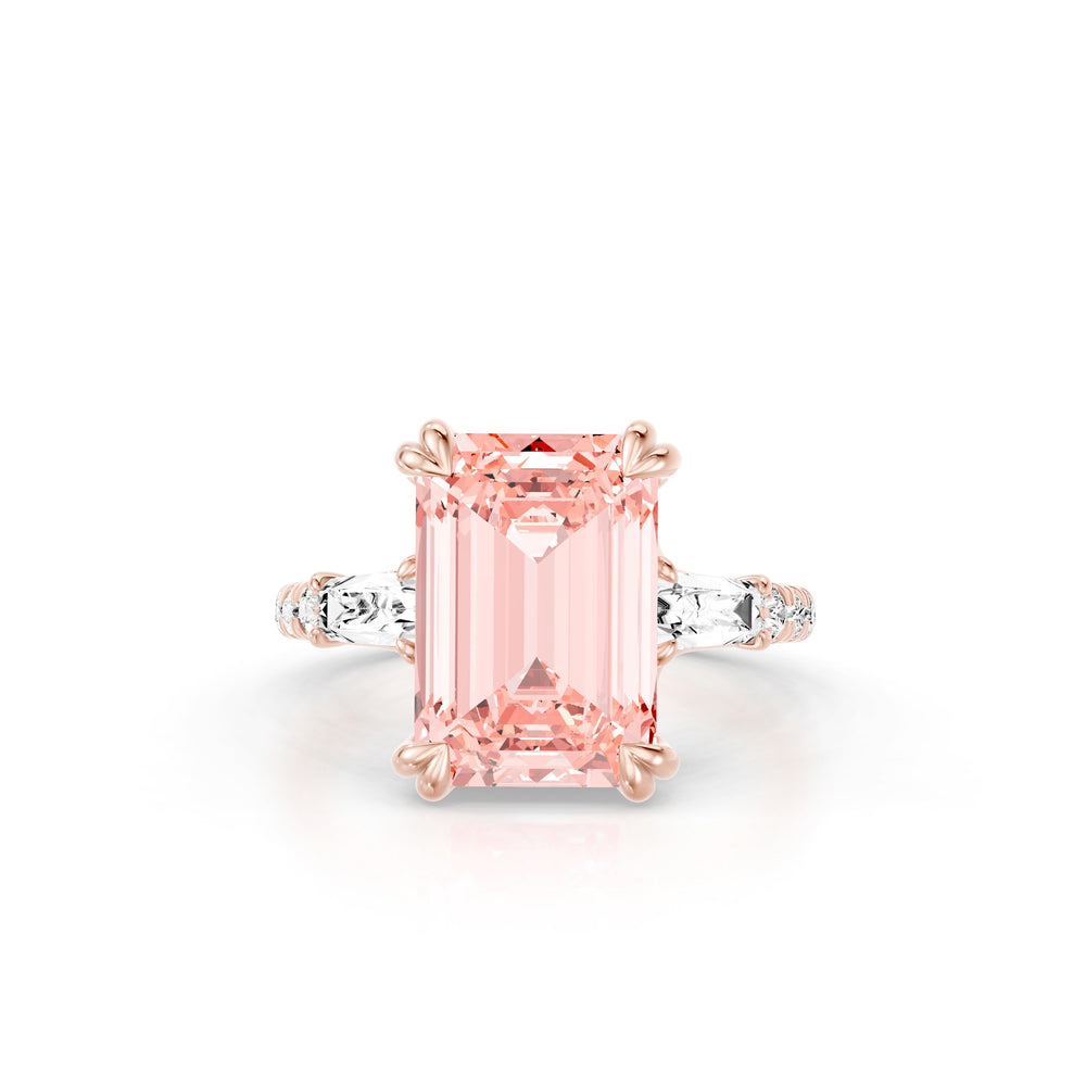 High Jewelry | Jane Emerald Cut Pink Three Stone Lab Diamond Engagement Ring image 1