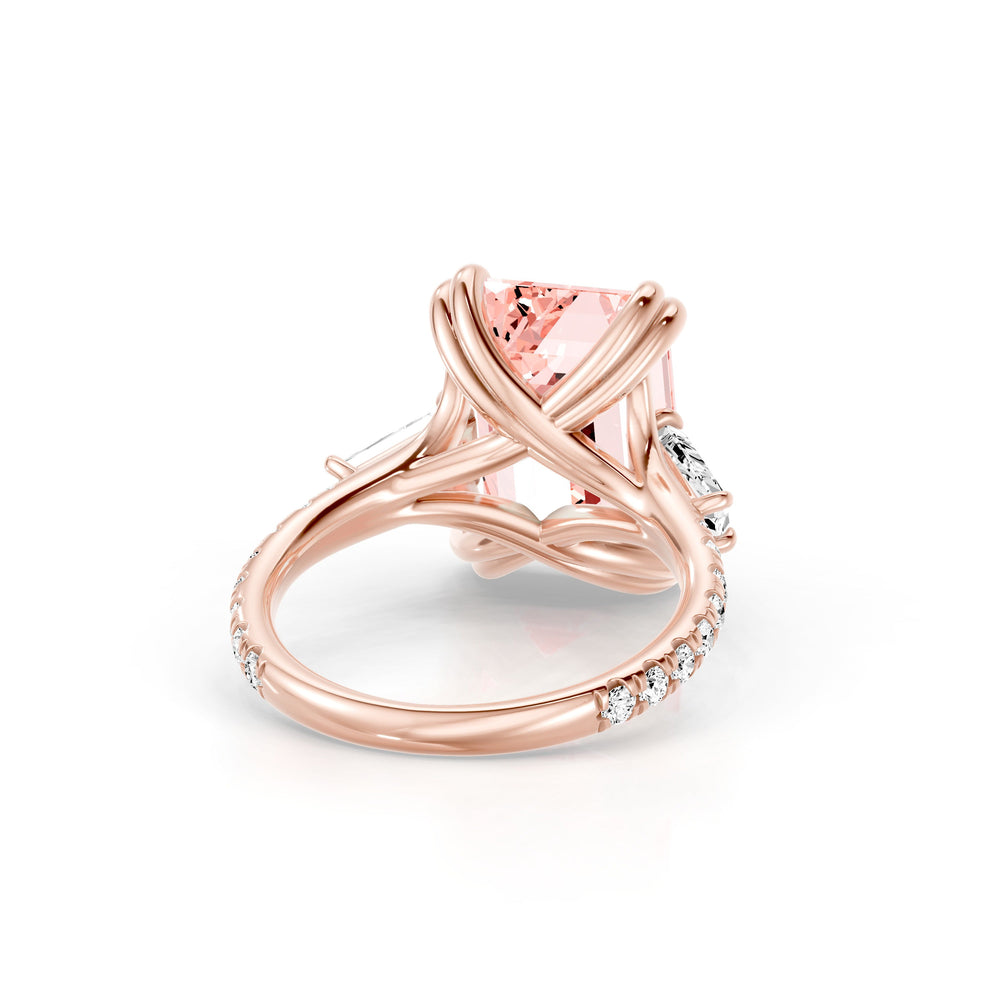 High Jewelry | Jane Emerald Cut Pink Three Stone Lab Diamond Engagement Ring image 3
