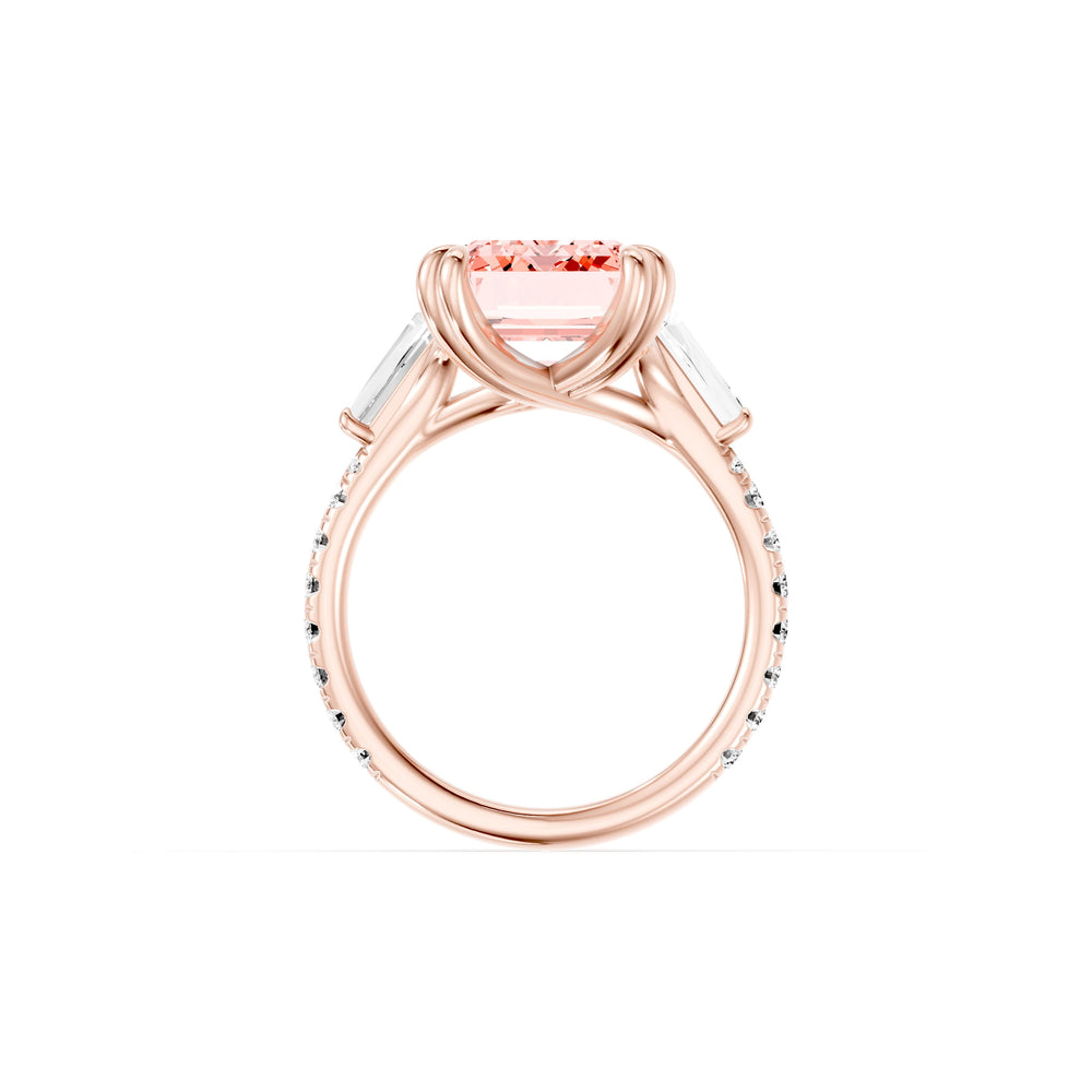 High Jewelry | Jane Emerald Cut Pink Three Stone Lab Diamond Engagement Ring image 4