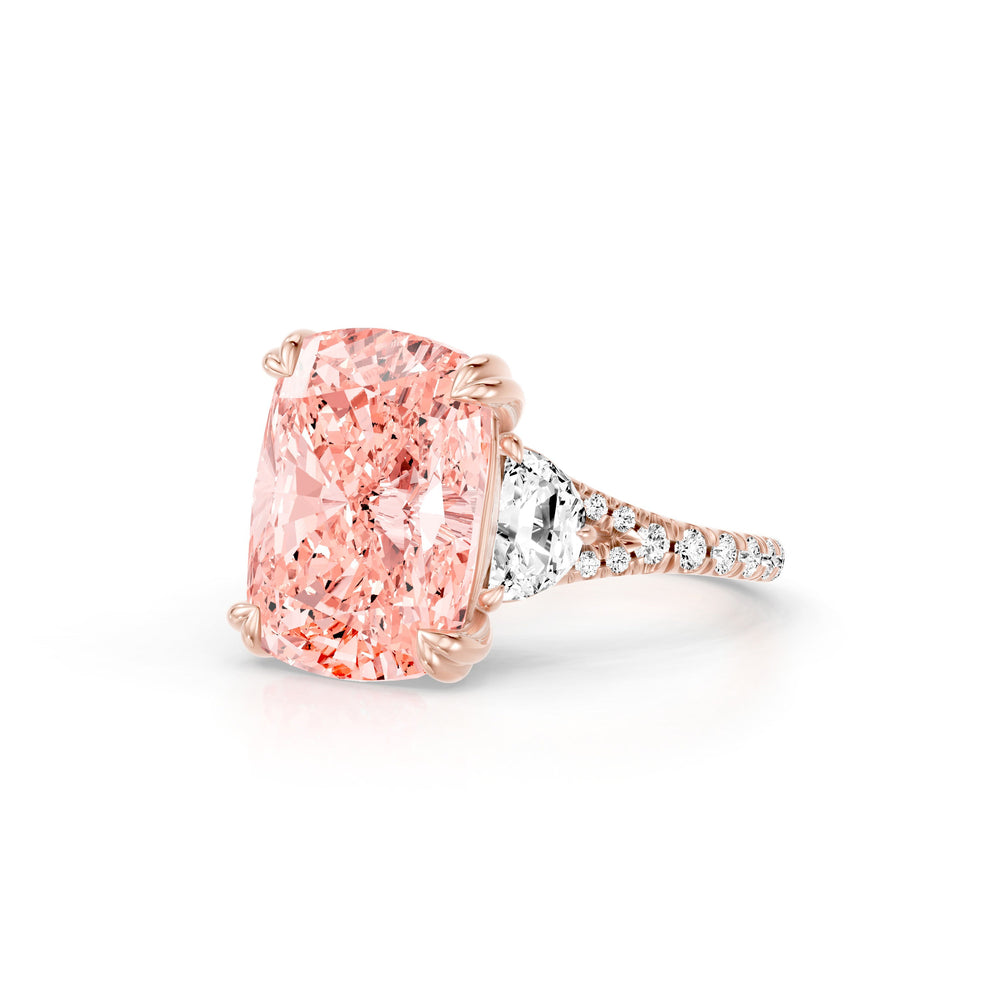 High Jewelry | Jane Cushion Cut Pink Three Stone Lab Diamond Engagement Ring image 2