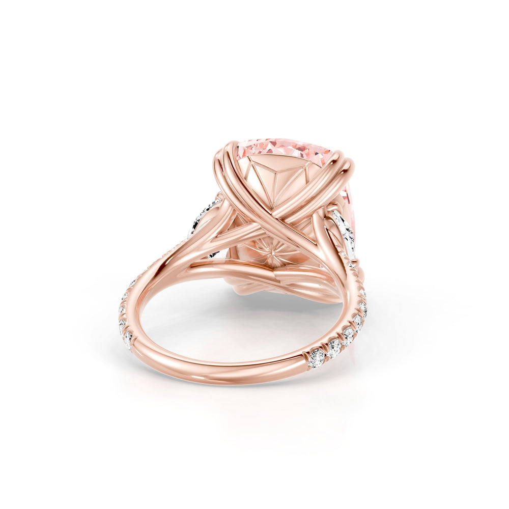 High Jewelry | Jane Cushion Cut Pink Three Stone Lab Diamond Engagement Ring image 3