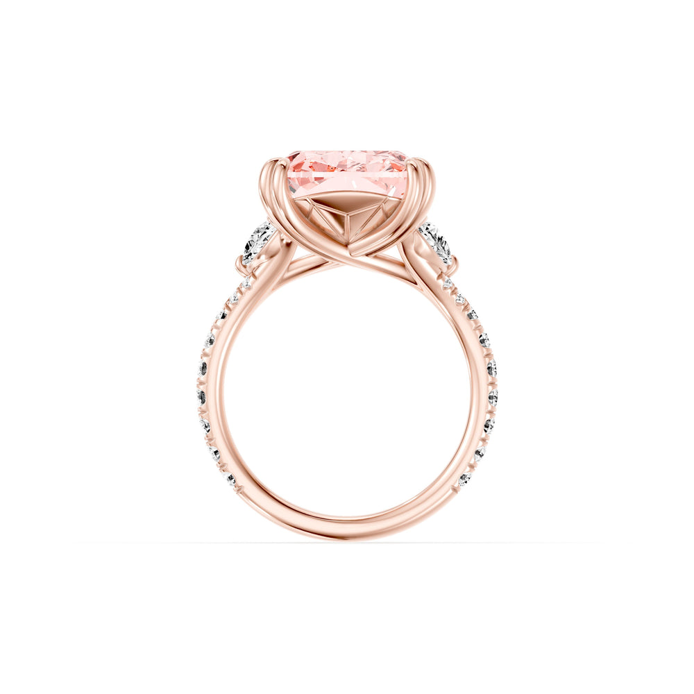 High Jewelry | Jane Cushion Cut Pink Three Stone Lab Diamond Engagement Ring image 4