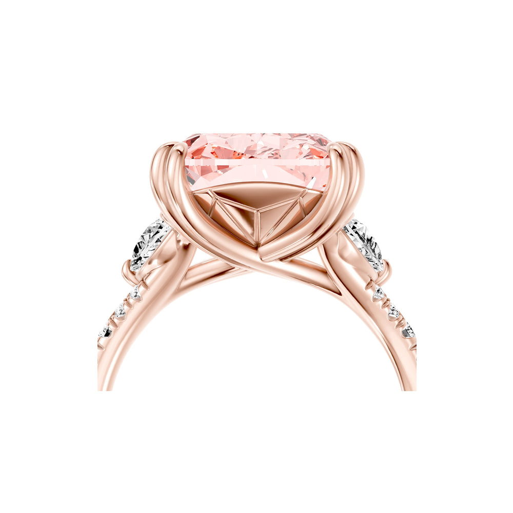 High Jewelry | Jane Cushion Cut Pink Three Stone Lab Diamond Engagement Ring image 5
